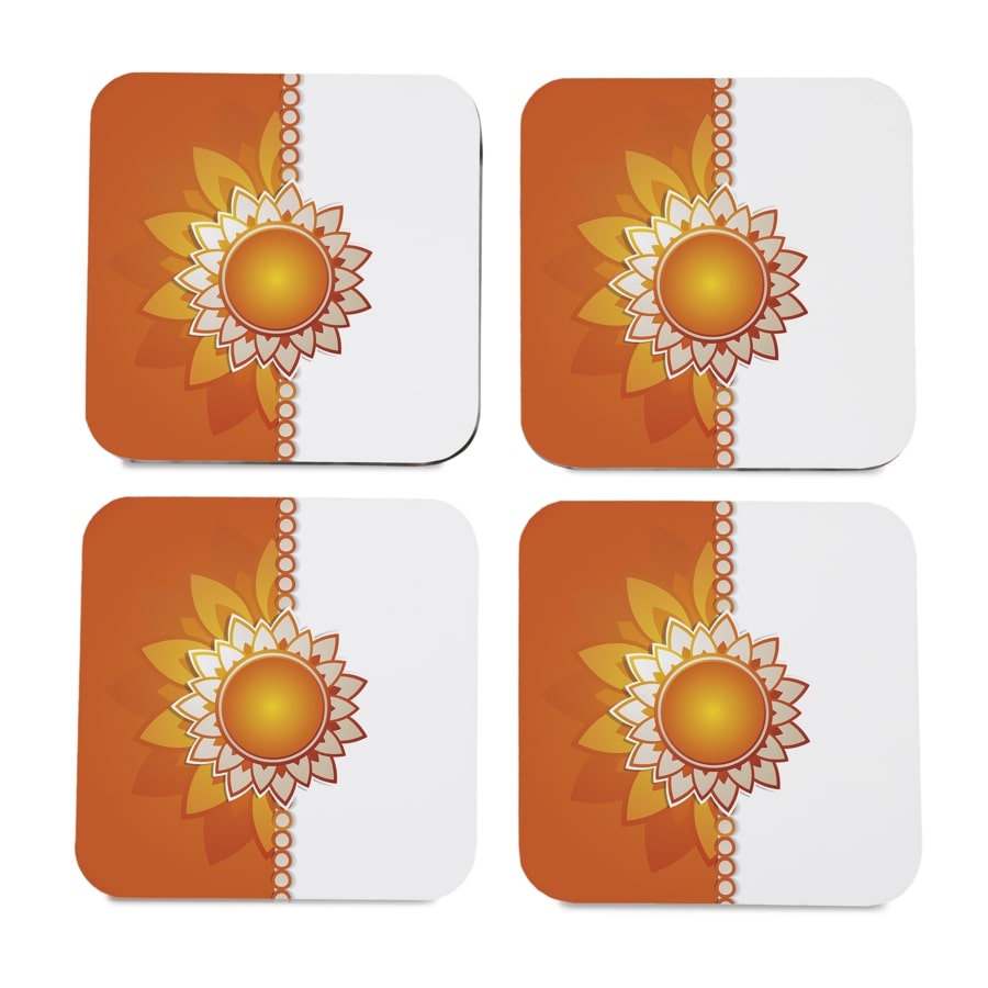 Rakhee Orange 4 piece Coaster Set 3.75" x 3.75"