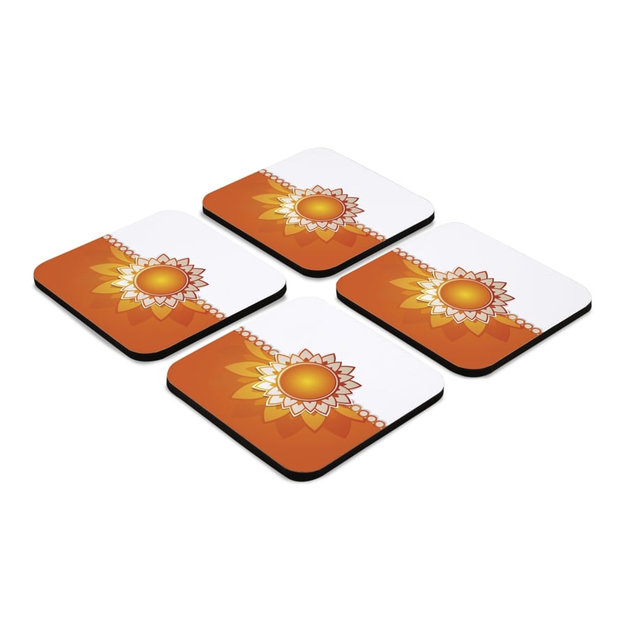Rakhee Orange 4 piece Coaster Set 3.75" x 3.75"