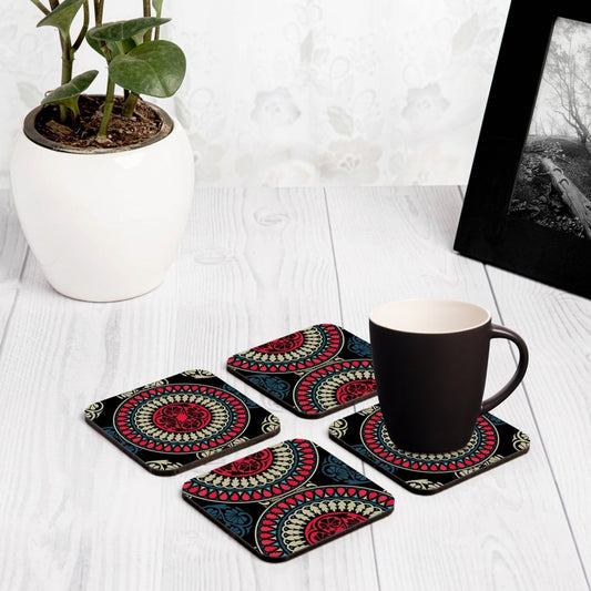 Black Mandala 4 piece Coaster Set 3.75" x 3.75"