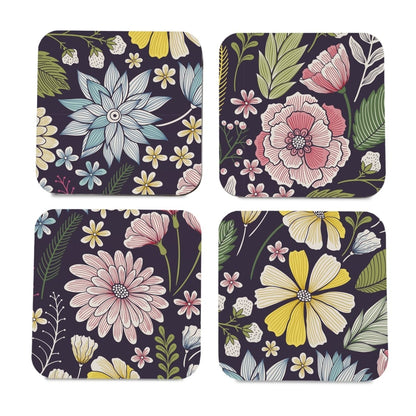 Floral Daisy 4 piece Coaster Set 3.75" x 3.75"
