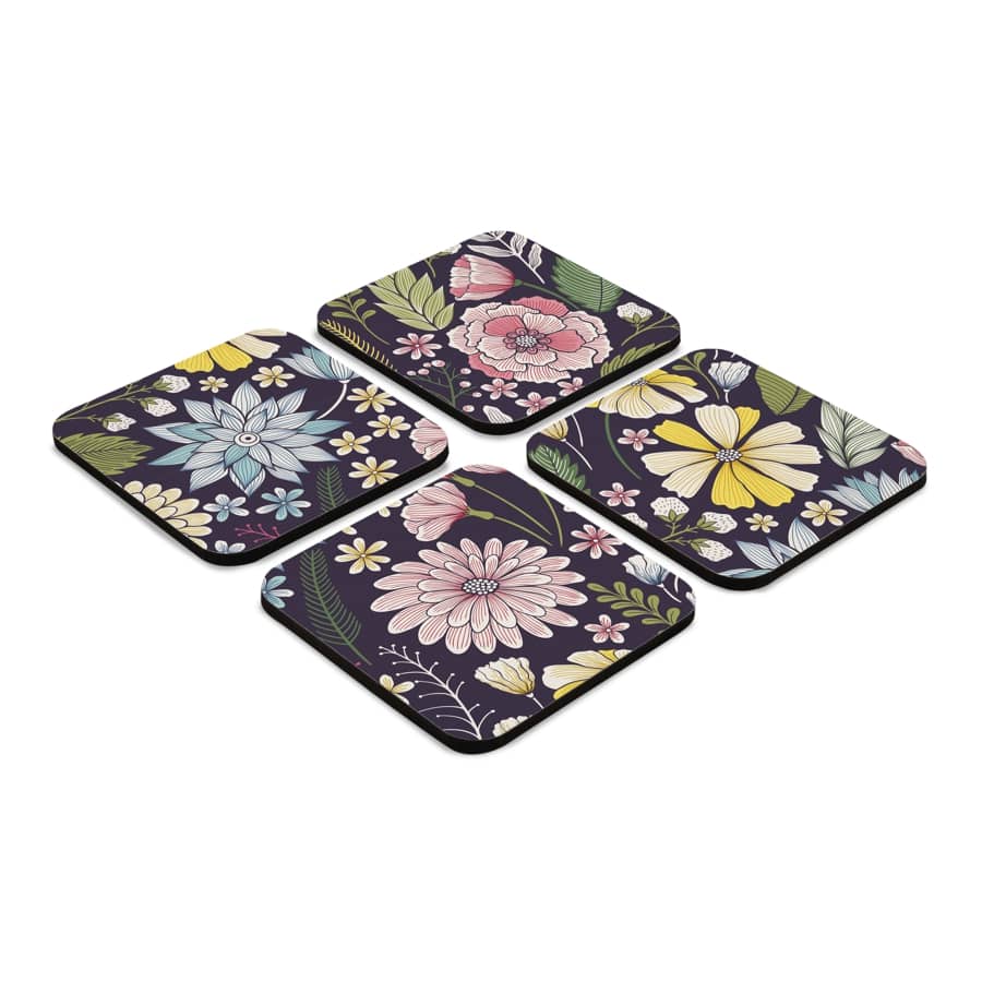 Floral Daisy 4 piece Coaster Set 3.75" x 3.75"