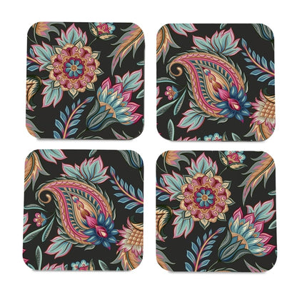 Oriental Paisley Black 4 piece Coaster Set 3.75" x 3.75"