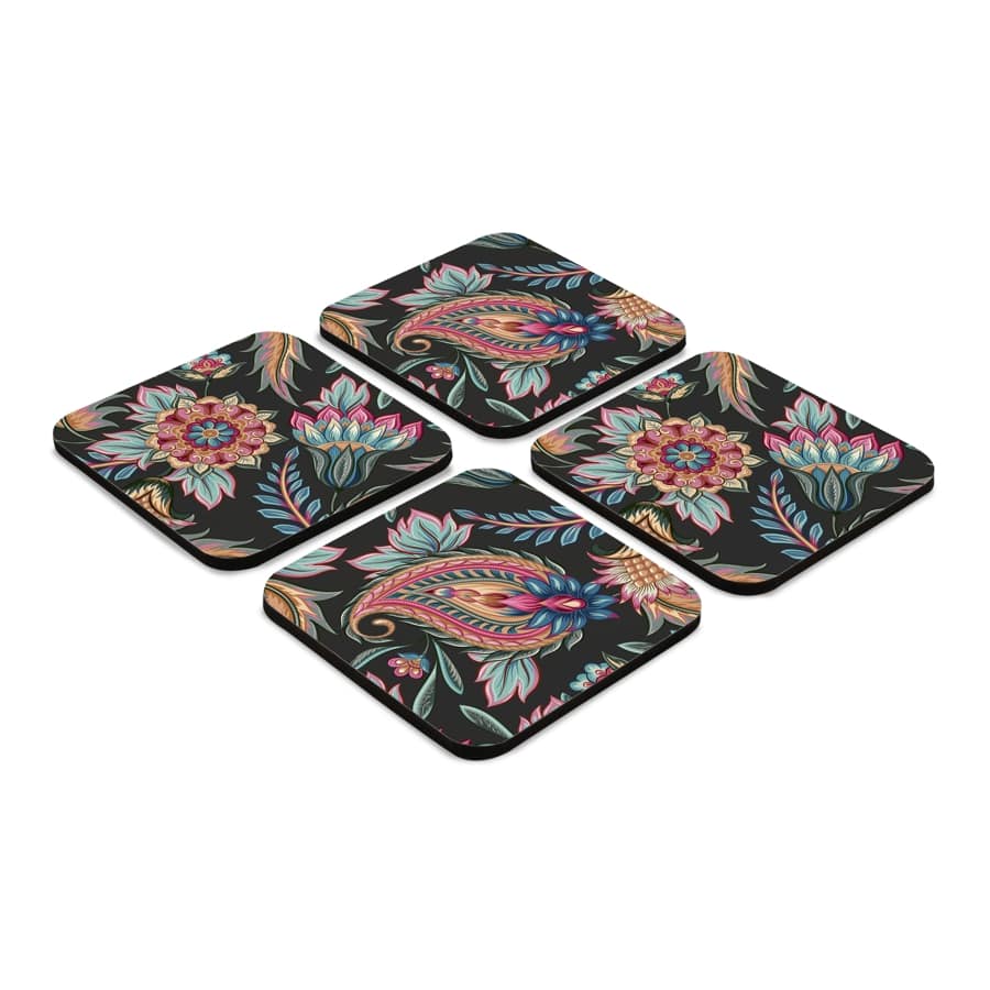 Oriental Paisley Black 4 piece Coaster Set 3.75" x 3.75"