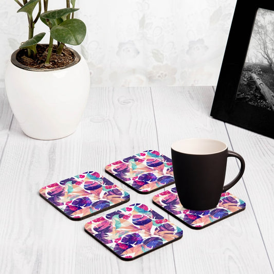 Floral Hibiscus 4 piece Coaster Set 3.75" x 3.75"