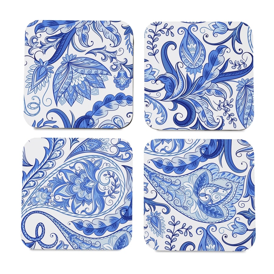 Blue Orient 4 piece Coaster Set 3.75" x 3.75"