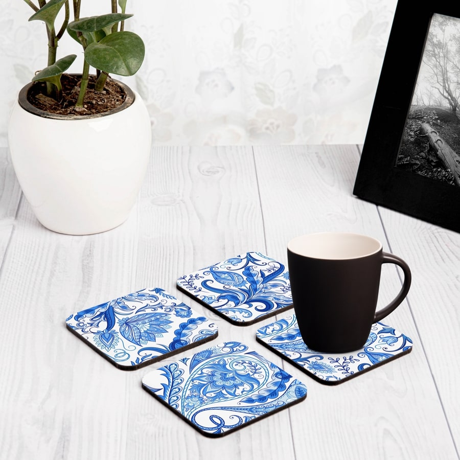 Blue Orient 4 piece Coaster Set 3.75" x 3.75"