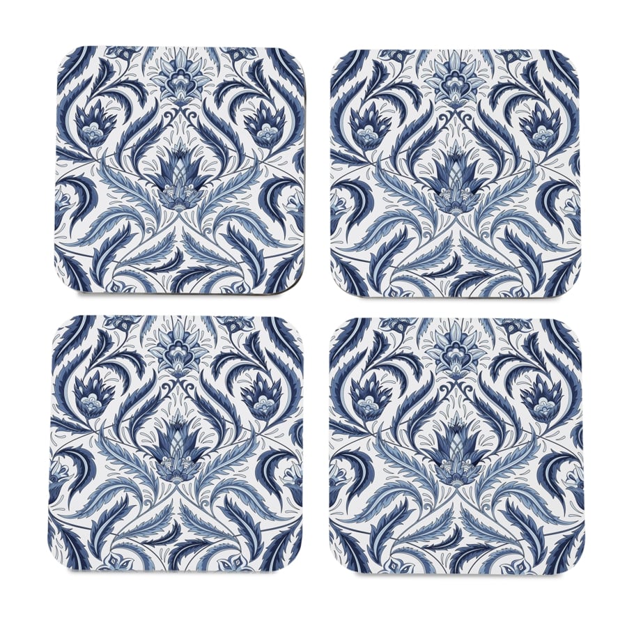 Liena Blue 4 piece Coaster Set 3.75" x 3.75"