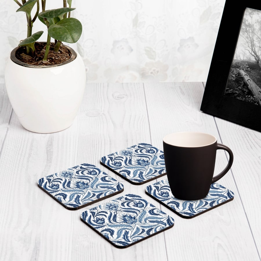 Liena Blue 4 piece Coaster Set 3.75" x 3.75"