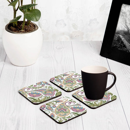 Sameera White 4 piece Coaster Set 3.75" x 3.75"