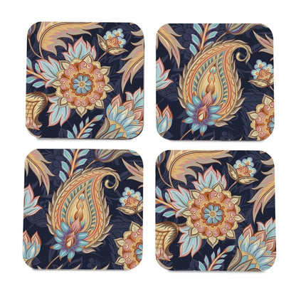 Oriental Paisley Navy 4 piece Coaster Set 3.75" x 3.75"