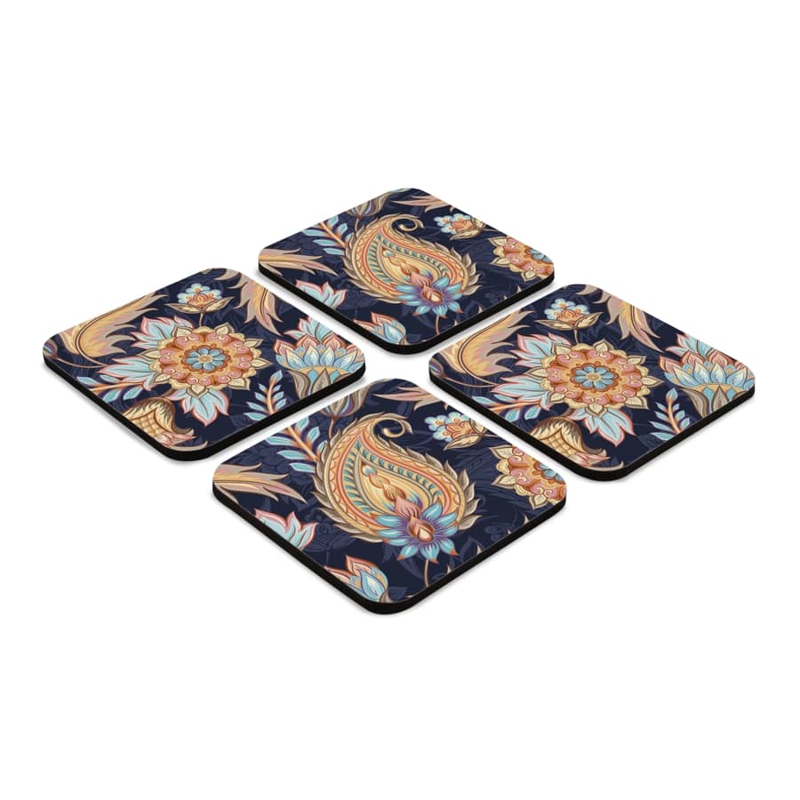 Oriental Paisley Navy 4 piece Coaster Set 3.75" x 3.75"