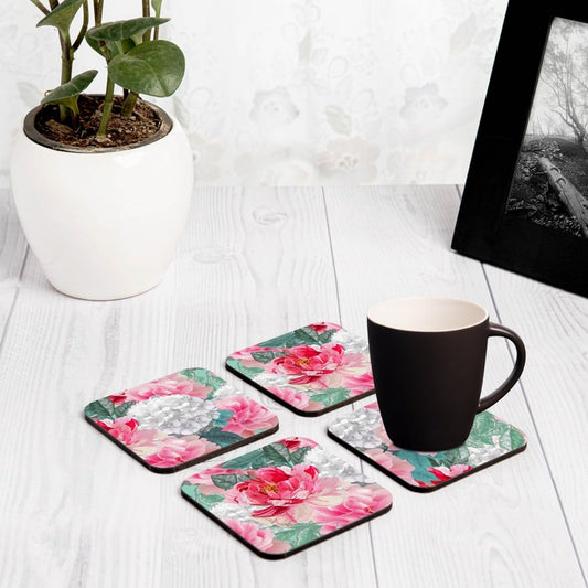 Red Chrysanthemums  4 piece Coaster Set 3.75" x 3.75"
