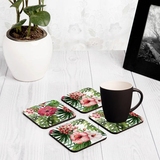 Tropical Hibiscus 4 piece Coaster Set 3.75" x 3.75"