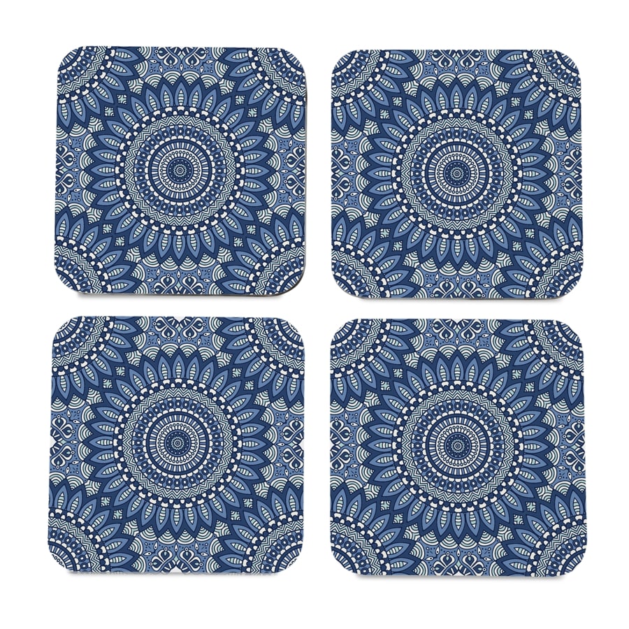 Blue Mandala 2  4 piece Coaster Set 3.75" x 3.75"