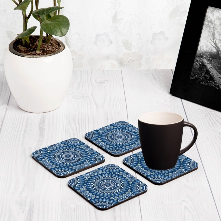 Blue Mandala 2  4 piece Coaster Set 3.75" x 3.75"