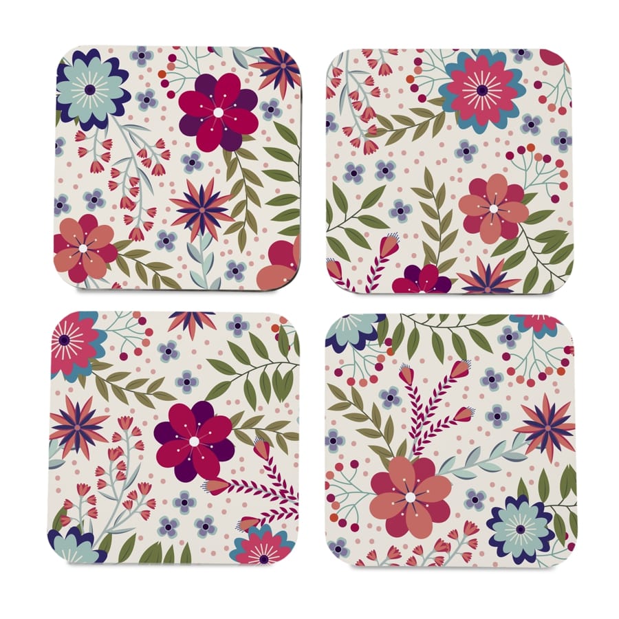 Teen Floral 4 piece Coaster Set 3.75" x 3.75"