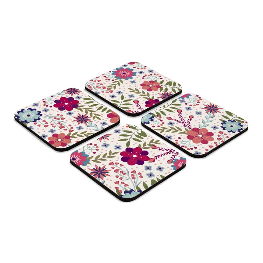 Teen Floral 4 piece Coaster Set 3.75" x 3.75"