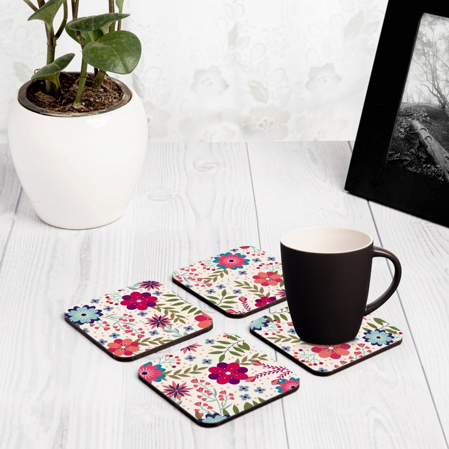 Teen Floral 4 piece Coaster Set 3.75" x 3.75"