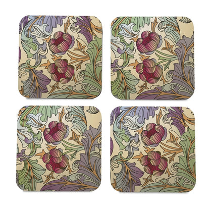 Ornate Floral 4 piece Coaster Set 3.75" x 3.75"