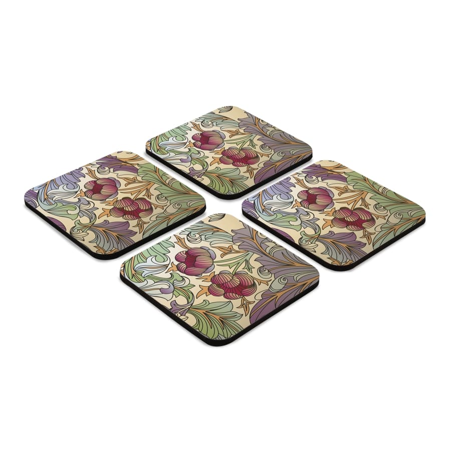Ornate Floral 4 piece Coaster Set 3.75" x 3.75"