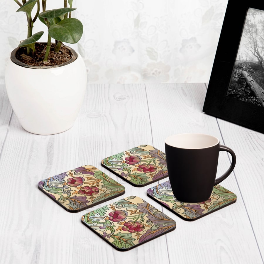 Ornate Floral 4 piece Coaster Set 3.75" x 3.75"