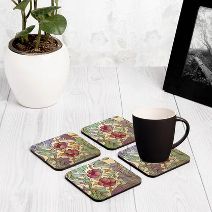 Ornate Floral 4 piece Coaster Set 3.75" x 3.75"