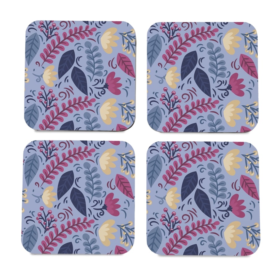 Winter Flowers 4 piece Coaster Set 3.75" x 3.75"