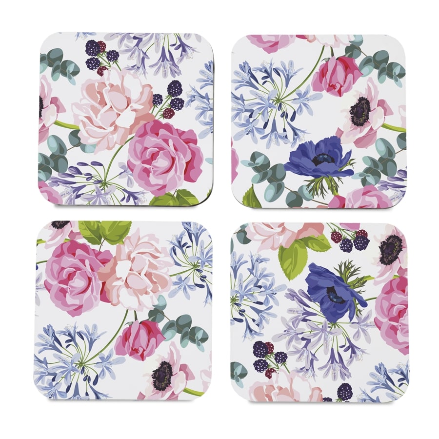 Roses Etc  4 piece Coaster Set 3.75" x 3.75"