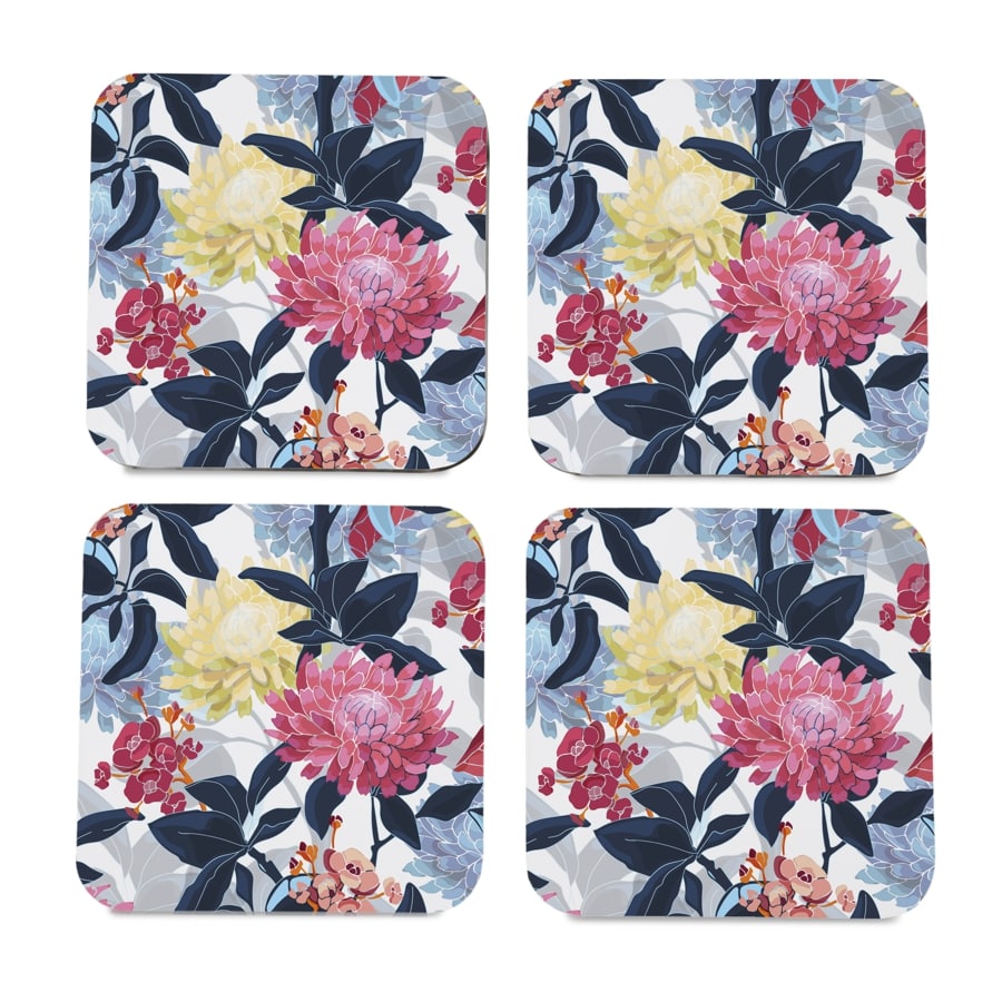 Mia Floral 4 piece Coaster Set 3.75" x 3.75"