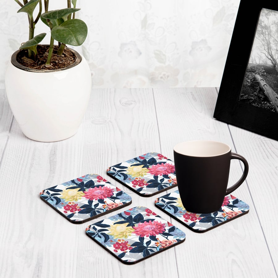 Mia Floral 4 piece Coaster Set 3.75" x 3.75"