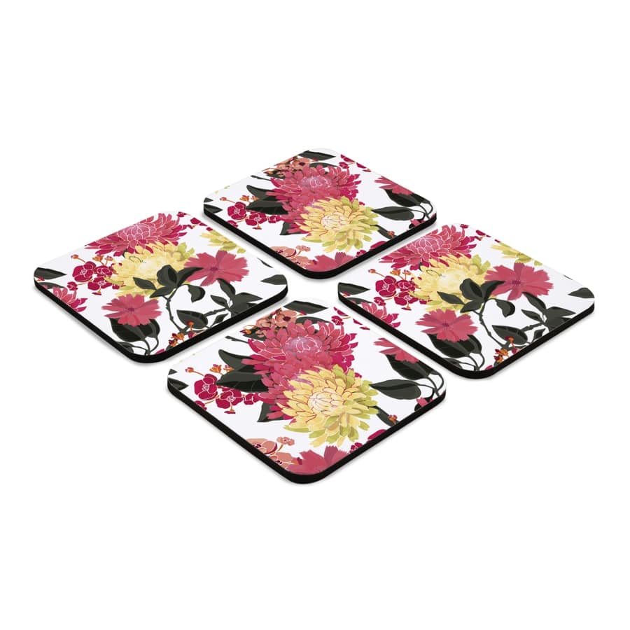 Ava Floral 4 piece Coaster Set 3.75" x 3.75"