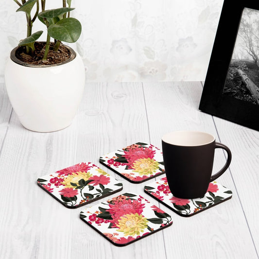 Ava Floral 4 piece Coaster Set 3.75" x 3.75"