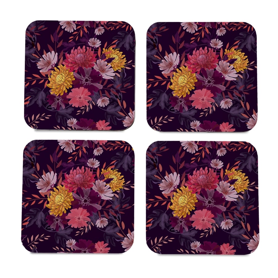 Autumn Garden 4 piece Coaster Set 3.75" x 3.75"