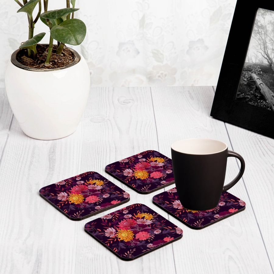 Autumn Garden 4 piece Coaster Set 3.75" x 3.75"