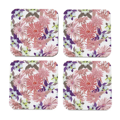 Pink Asters 4 piece Coaster Set 3.75" x 3.75"