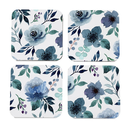 Indigo Flowers 4 piece Coaster Set 3.75" x 3.75"