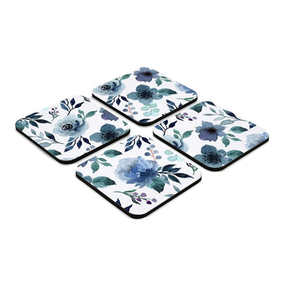 Indigo Flowers 4 piece Coaster Set 3.75" x 3.75"