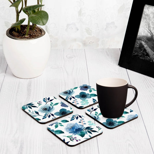 Indigo Flowers 4 piece Coaster Set 3.75" x 3.75"
