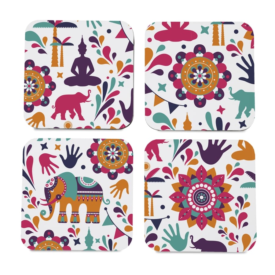 India 4 piece Coaster Set 3.75" x 3.75"