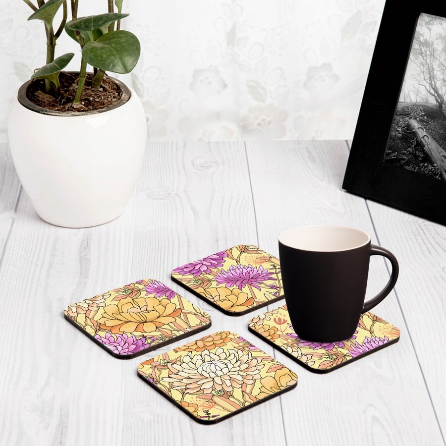 Maya Floral 4 piece Coaster Set 3.75" x 3.75"