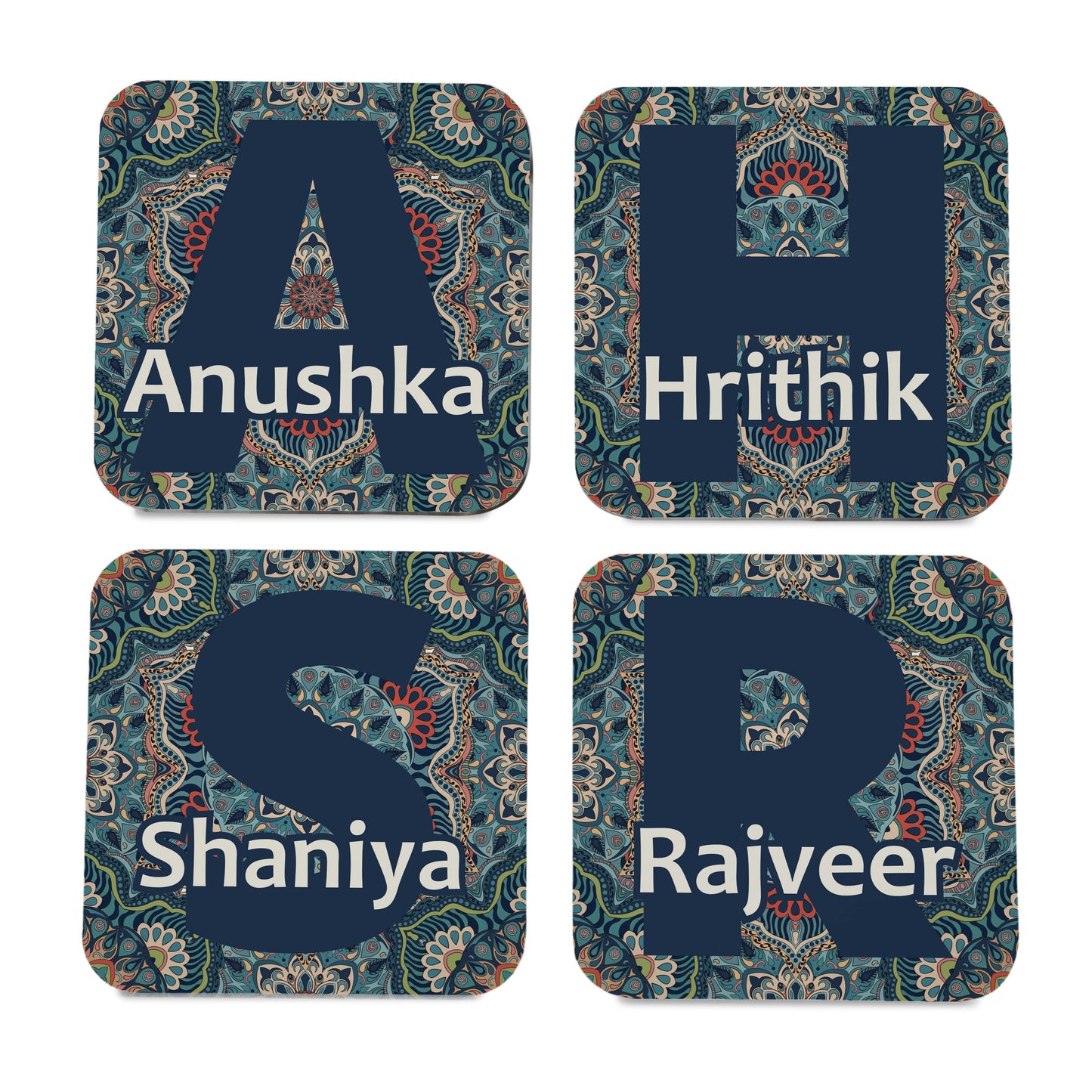 Set of 4 Personalised Coasters in Sheesha Design, Size 3.75" x 3.75" - Main Image
