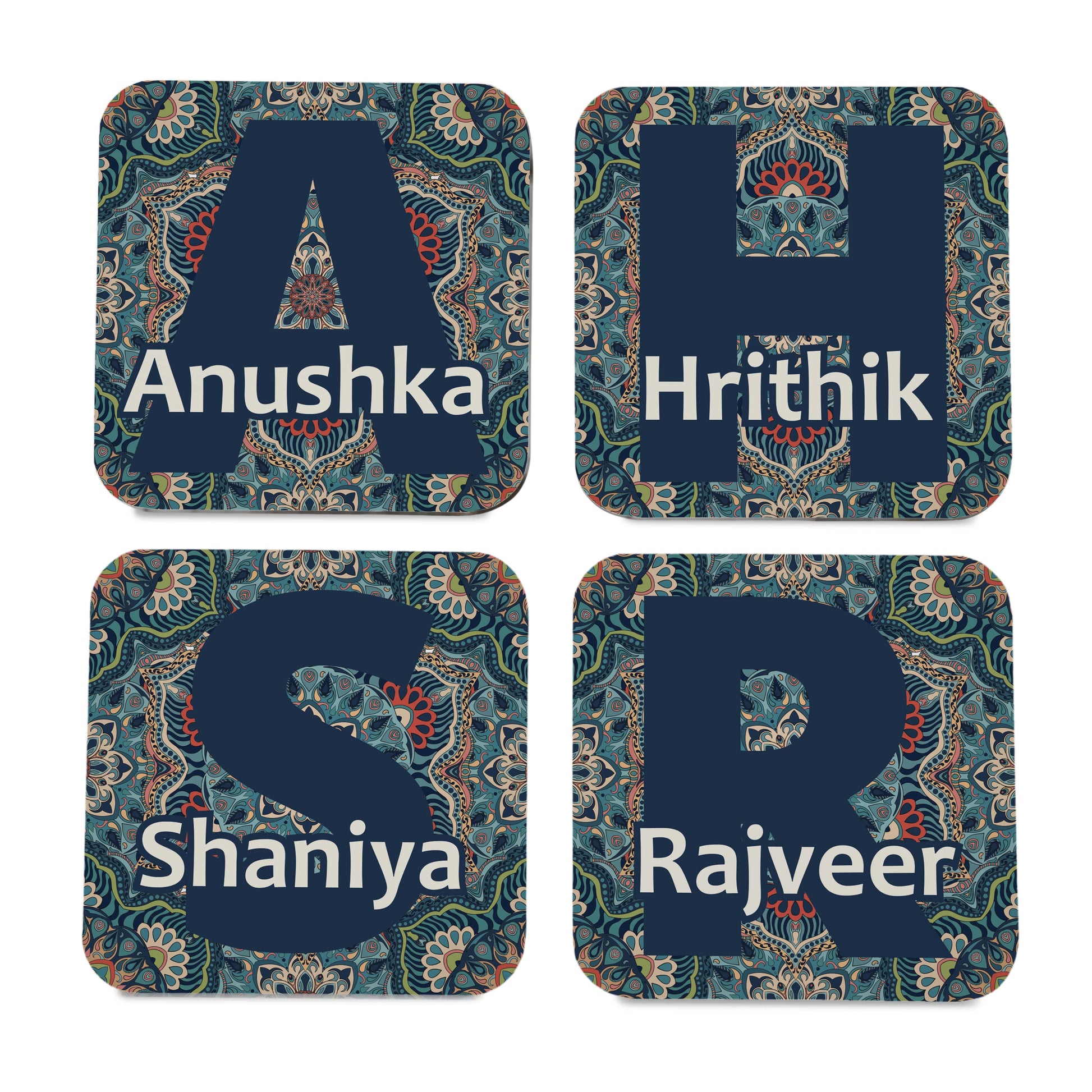 Set of 4 Personalised Coasters in Sheesha Design, Size 3.75" x 3.75" - Main Image