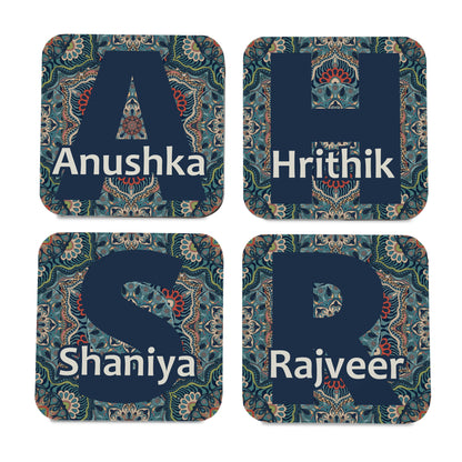 Set of 4 Personalised Coasters in Sheesha Design, Size 3.75" x 3.75" - Main Image