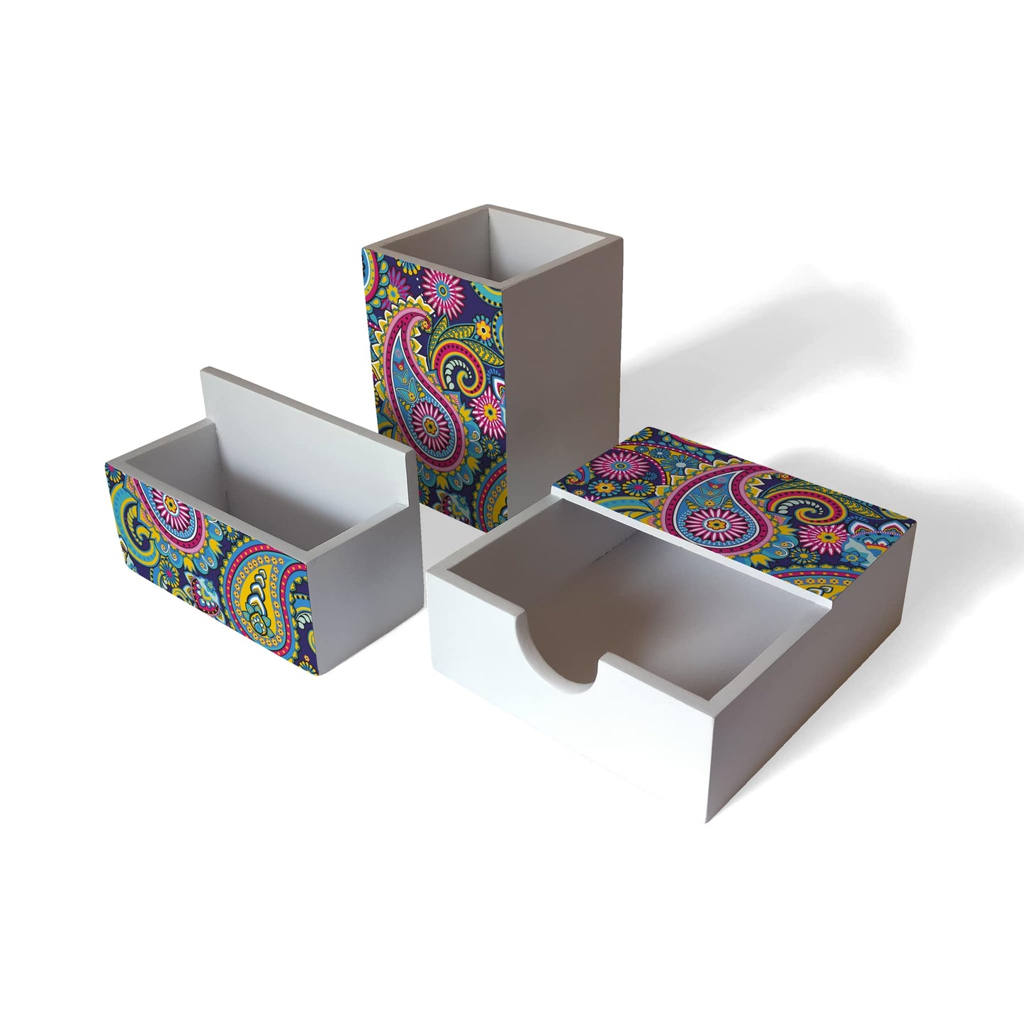 Blue Paisley 3 Piece Desk Organiser