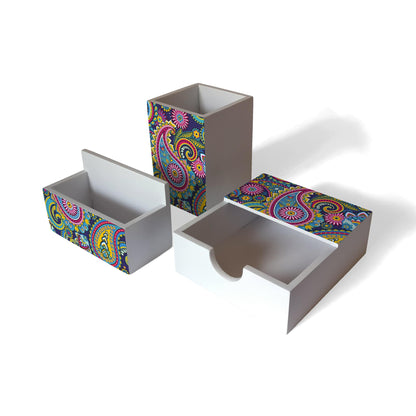 Blue Paisley 3 Piece Desk Organiser