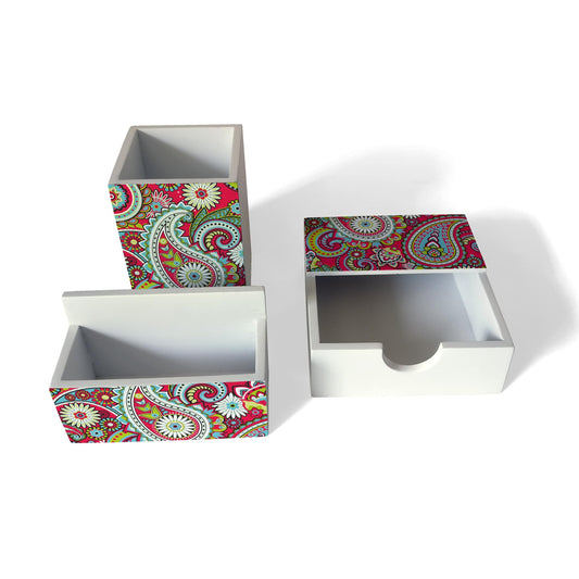 Pink Paisley 3 Piece Desk Organiser