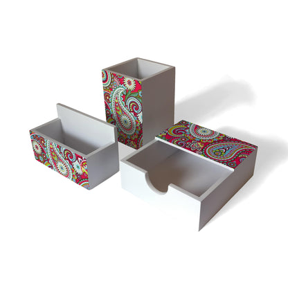 Pink Paisley 3 Piece Desk Organiser