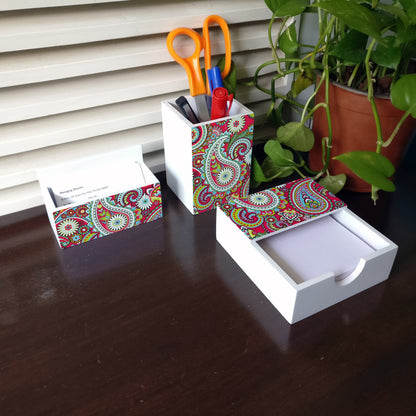 Pink Paisley 3 Piece Desk Organiser