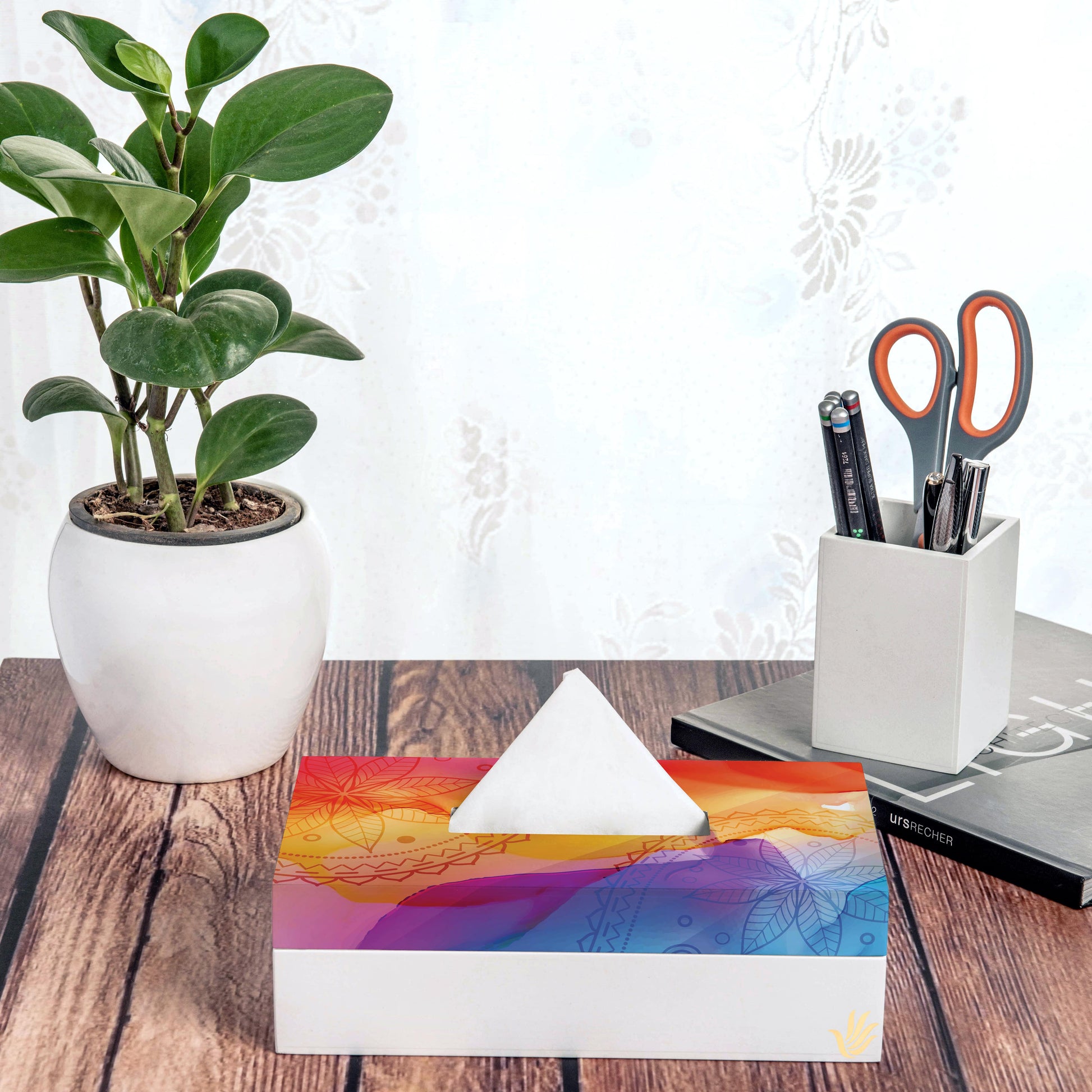 Multi Watercolour Tissue Box 9" x 5" x 2.75" - Lifestyle Image