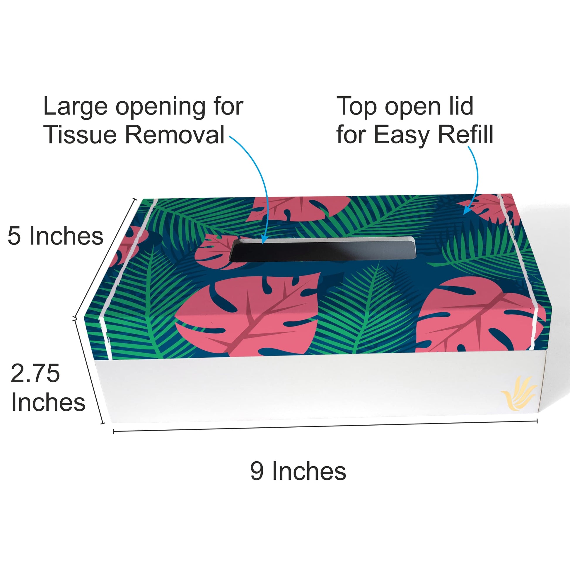 Palms Tissue Box 9" x 5" x 2.75" - Dimension Image